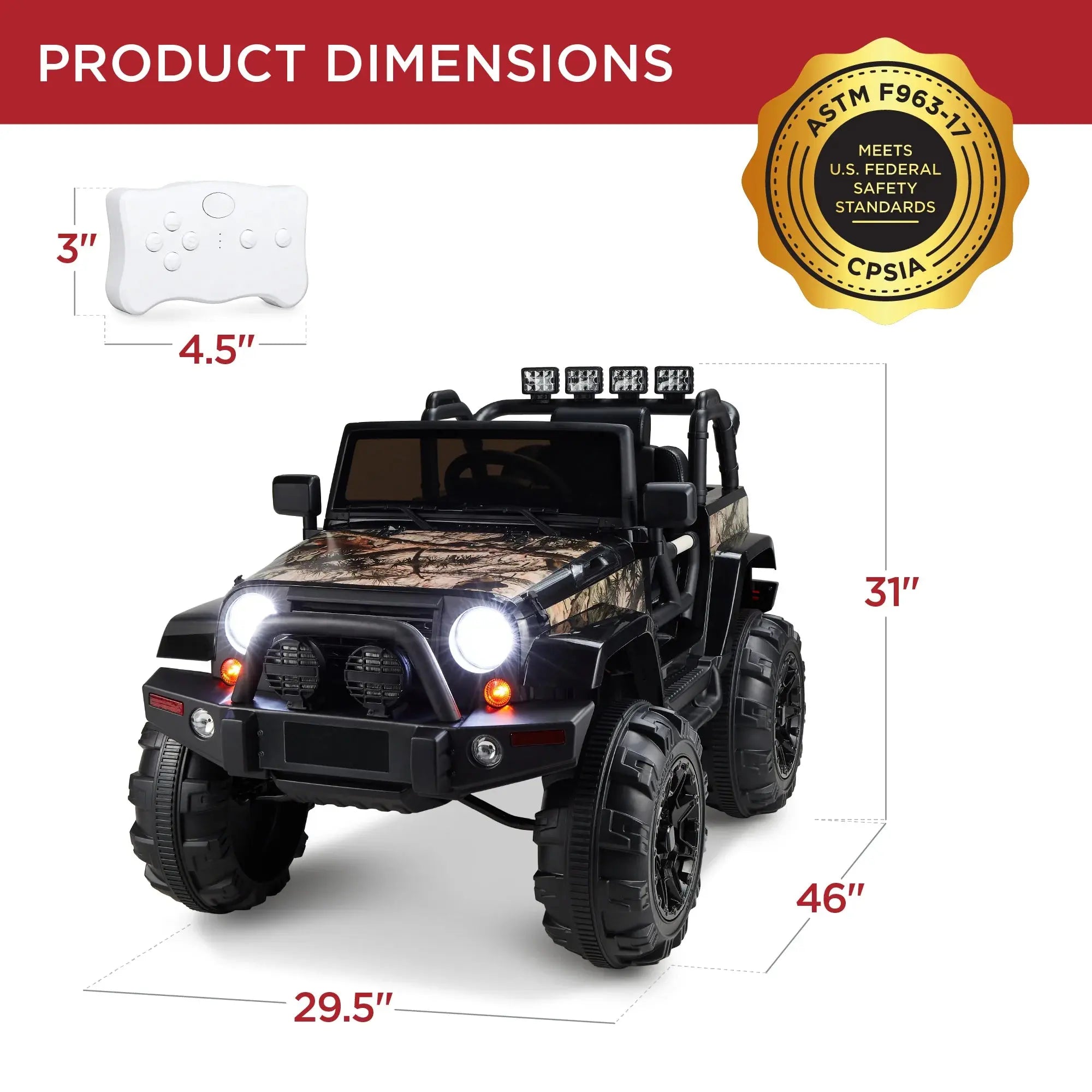 12V Kids Ride-On Truck Car Toy W/ 3 Speeds, LED, Remote, Bluetooth