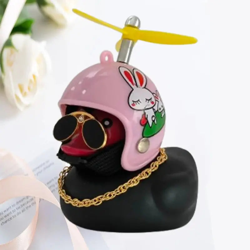 Car Duck with Helmet Broken Wind Pendant Small Yellow Duck Road Bike Motor Helmet Riding Cycling Accessories without Lights
