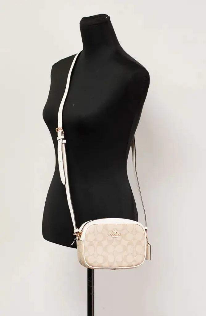 Coach (C9926) Jamie Mini Khaki Chalk Coated Canvas Camera Crossbody Handbag - King's creation Coach (C9926) Jamie Mini Khaki Chalk Coated Canvas Camera Crossbody Handbag