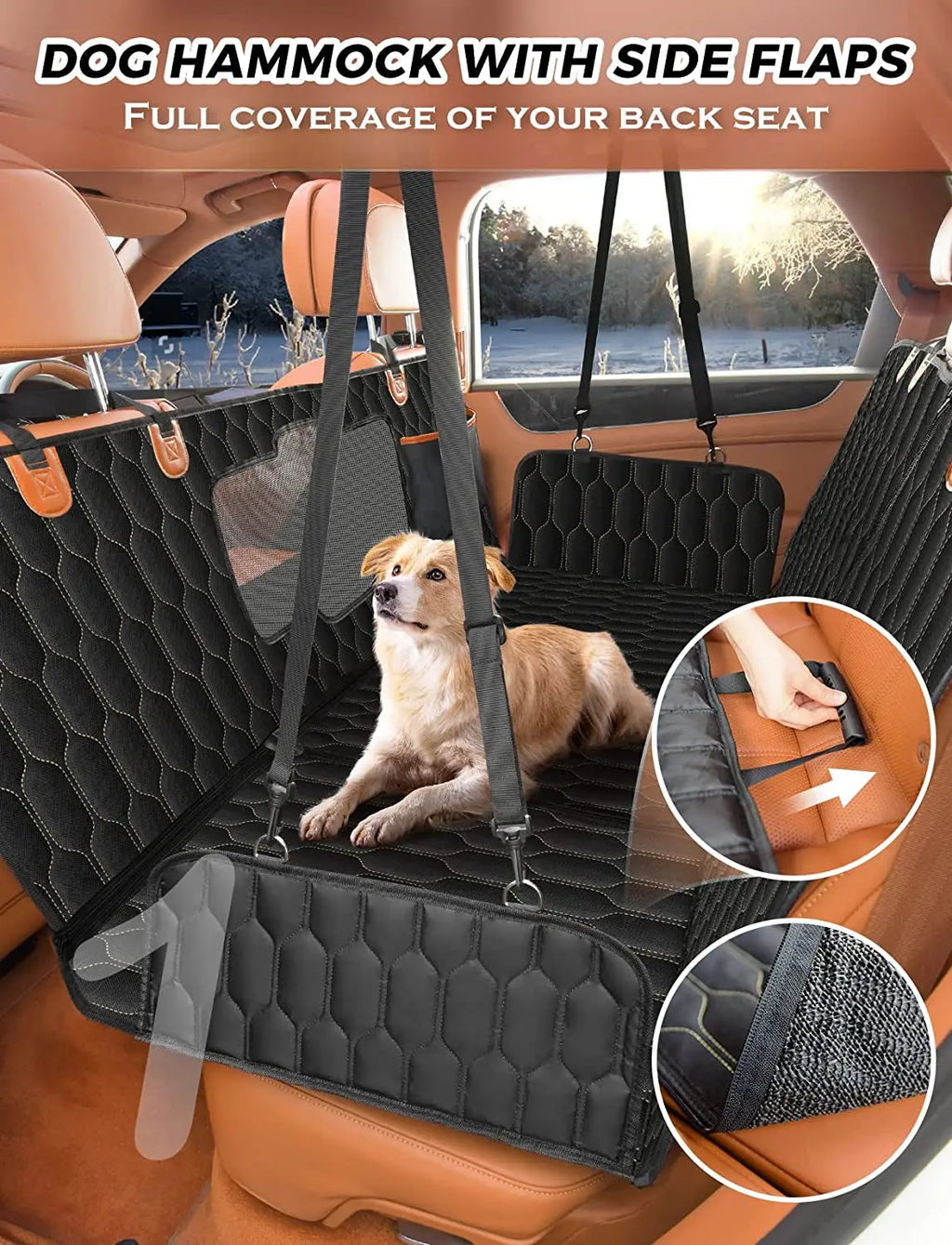 Dog Car Seat Cover for Back Seat, 100% Scratchproof Waterproof Backseat Cover for Dogs, Dog Seat Cover for Suvs, Dog Back Seat Cover with Mesh Window, Nonslip - Black