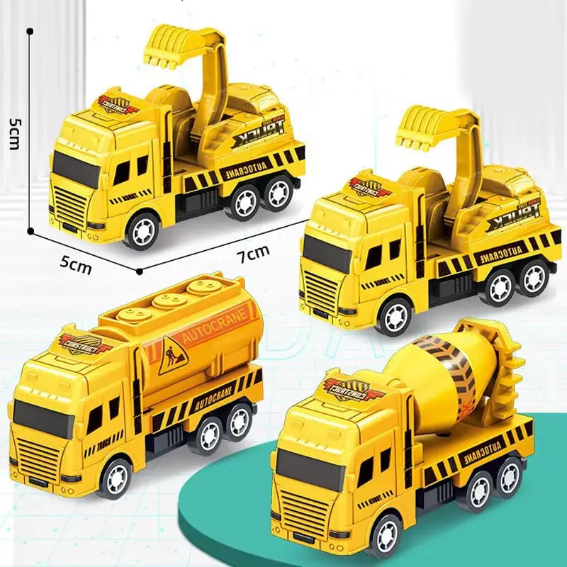 4 Pack Pull Back Cars, Friction Powered Toy Vehicles Construction Set - Dump Truck Crane for Toddlers Boys Girls Gift