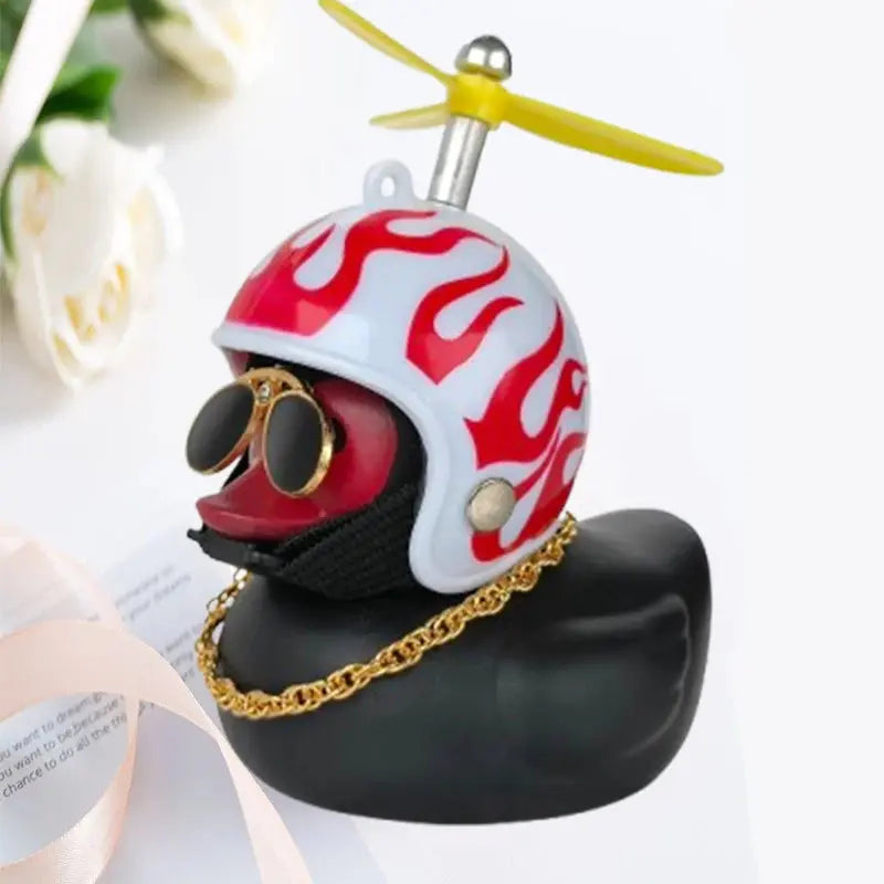 Car Duck with Helmet Broken Wind Pendant Small Yellow Duck Road Bike Motor Helmet Riding Cycling Accessories without Lights