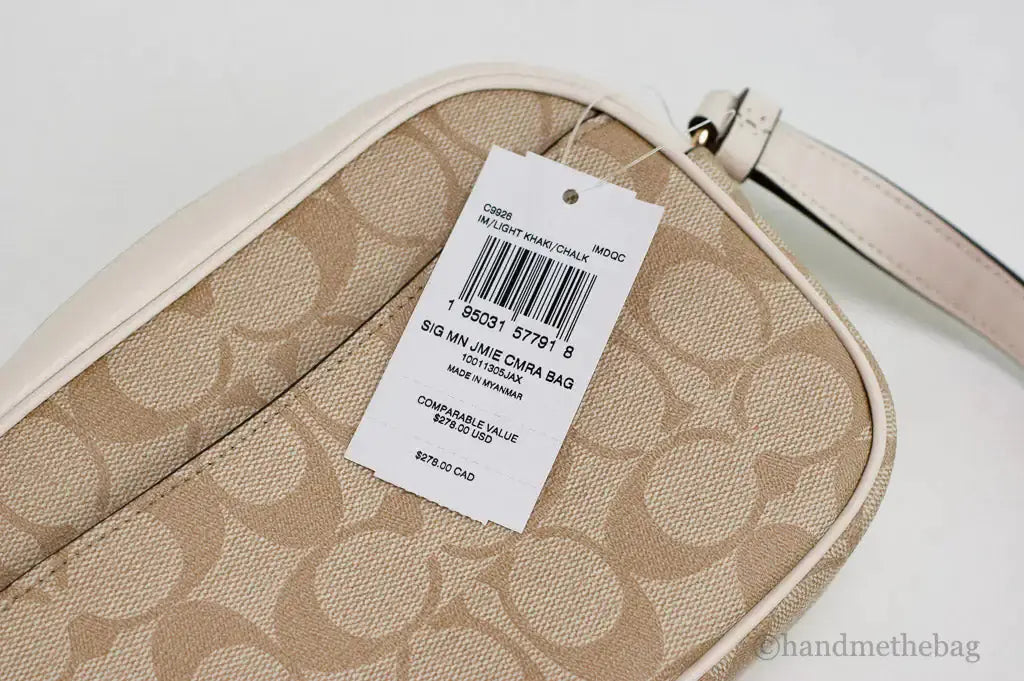 Coach (C9926) Jamie Mini Khaki Chalk Coated Canvas Camera Crossbody Handbag - King's creation Coach (C9926) Jamie Mini Khaki Chalk Coated Canvas Camera Crossbody Handbag