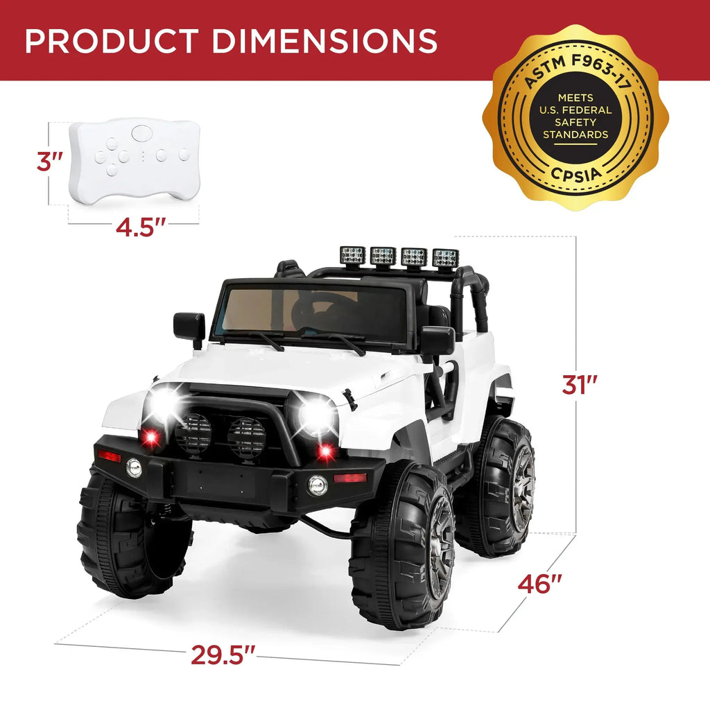 12V Kids Ride-On Truck Car Toy W/ 3 Speeds, LED, Remote, Bluetooth