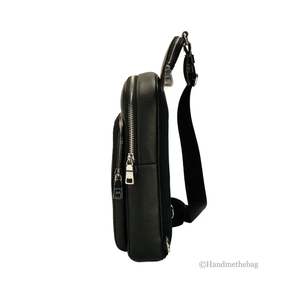 Coach Ethan Black Leather Sling Pack Shoulder Bag - King's creation Coach Ethan Black Leather Sling Pack Shoulder Bag
