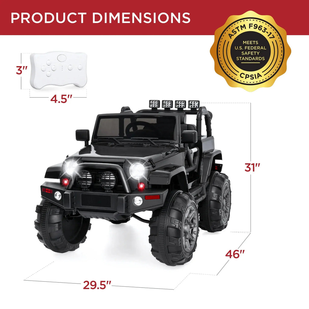 12V Kids Ride-On Truck Car Toy W/ 3 Speeds, LED, Remote, Bluetooth