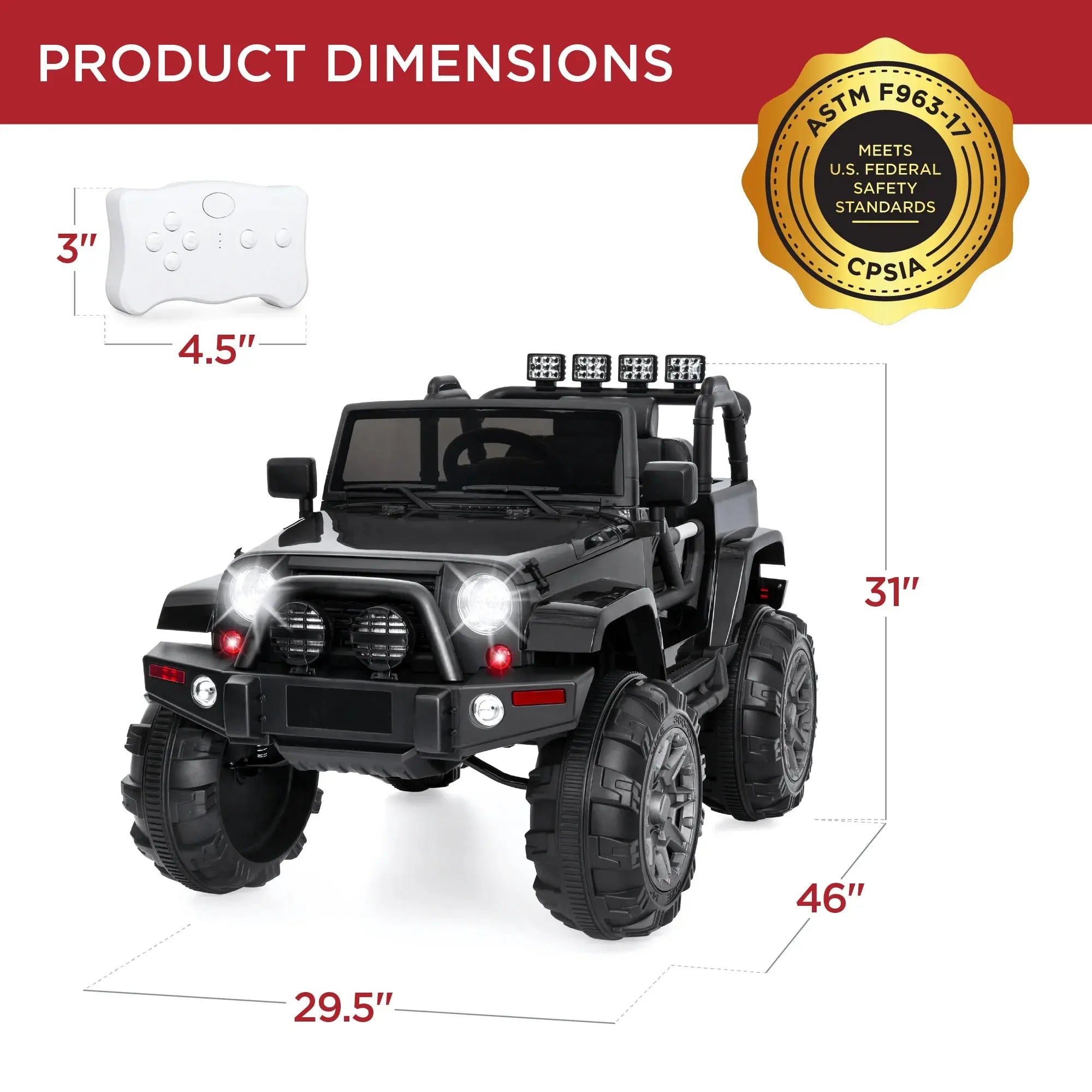 12V Kids Ride-On Truck Car Toy W/ 3 Speeds, LED, Remote, Bluetooth