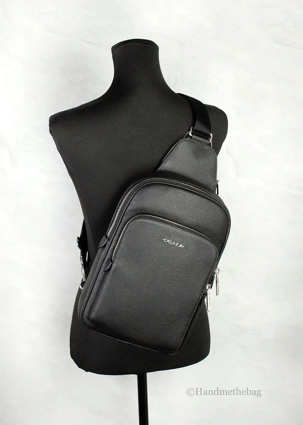 Coach Ethan Black Leather Sling Pack Shoulder Bag - King's creation Coach Ethan Black Leather Sling Pack Shoulder Bag