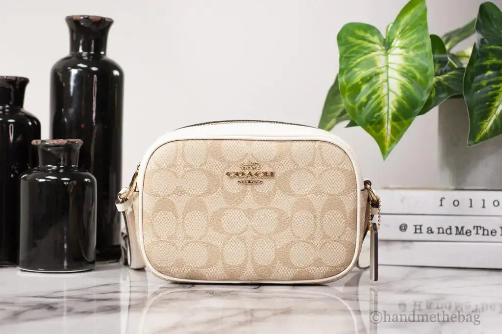 Coach (C9926) Jamie Mini Khaki Chalk Coated Canvas Camera Crossbody Handbag - King's creation Coach (C9926) Jamie Mini Khaki Chalk Coated Canvas Camera Crossbody Handbag