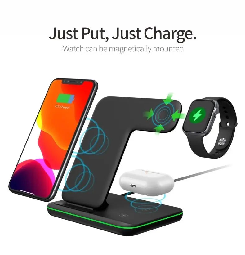Ninja 15W 3 in 1 Fast Wireless Charging Station for Mobile Phones - King's creation Ninja 15W 3 in 1 Fast Wireless Charging Station for Mobile Phones