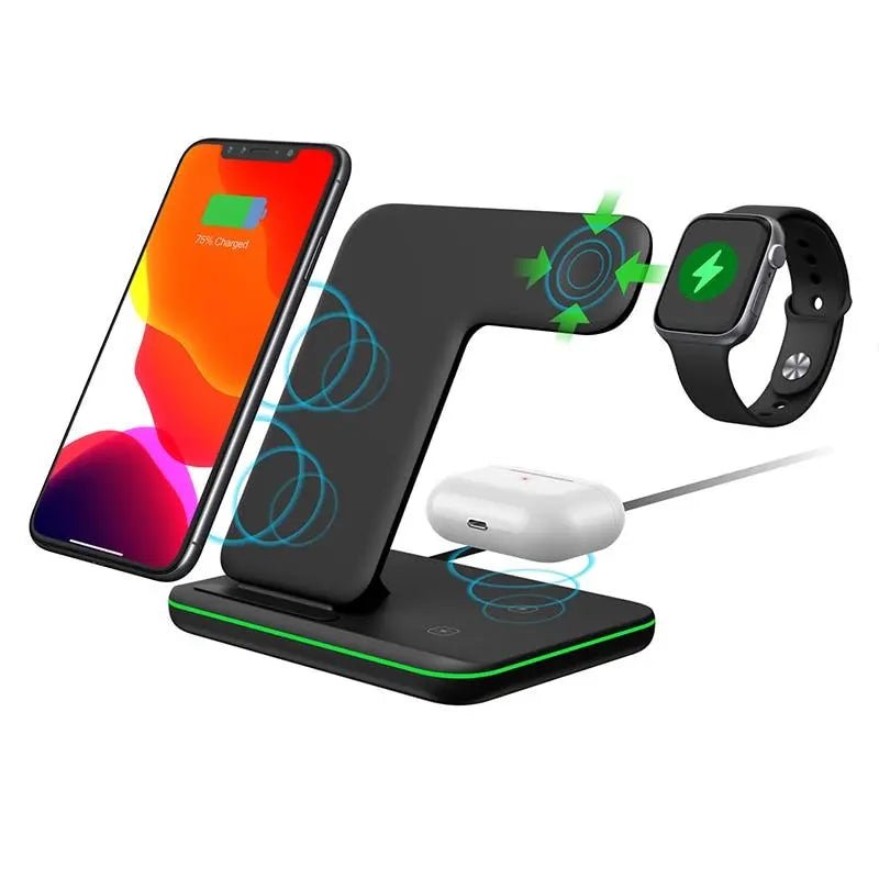 Ninja 15W 3 in 1 Fast Wireless Charging Station for Mobile Phones - King's creation Ninja 15W 3 in 1 Fast Wireless Charging Station for Mobile Phones
