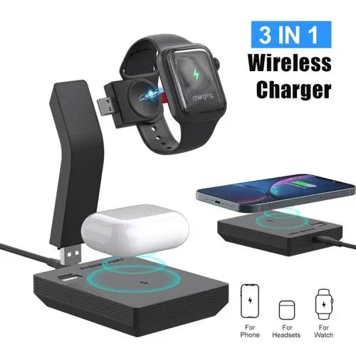 Ninja 15W 3 in 1 Fast Wireless Charging Station for Mobile Phones - King's creation Ninja 15W 3 in 1 Fast Wireless Charging Station for Mobile Phones